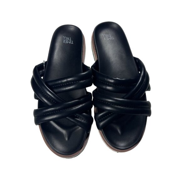 Time & Tru Sandals Womens Size 8 Black Slip-On Double Cross Strap NEW - Picture 2 of 6